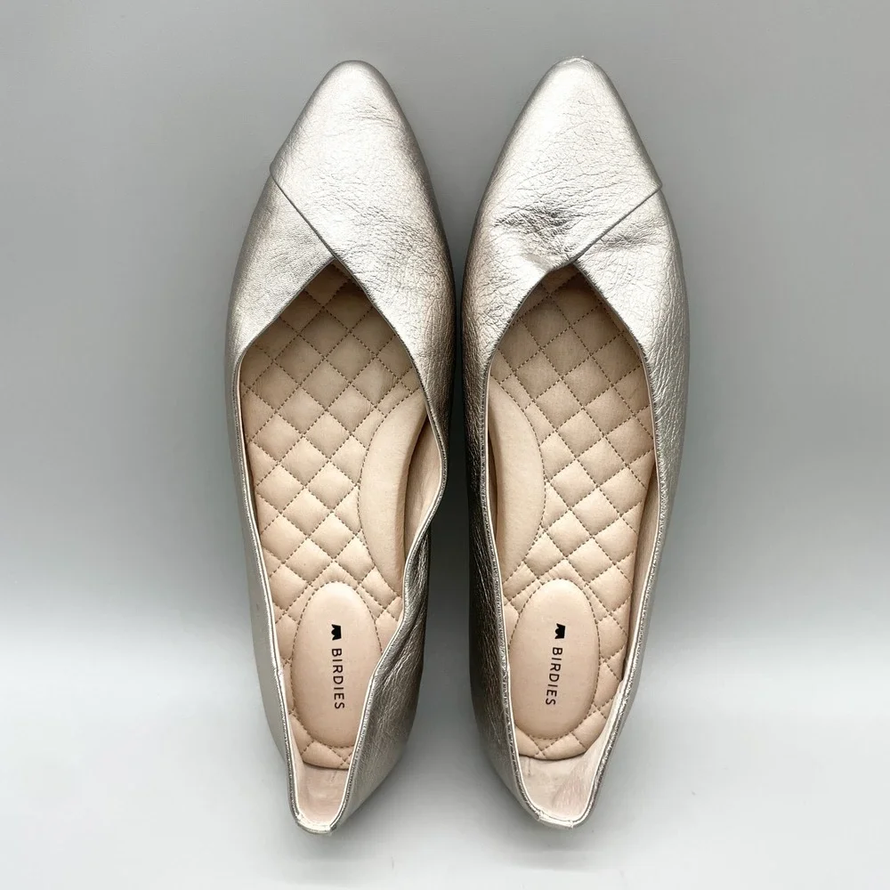 Birdies Womens 9 Goldfinch Ballet Flats Shoes Champagne Metallic Leather Chic